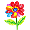une fleur rouge, violette, jaune et bleu dessinée au crayon de couleur